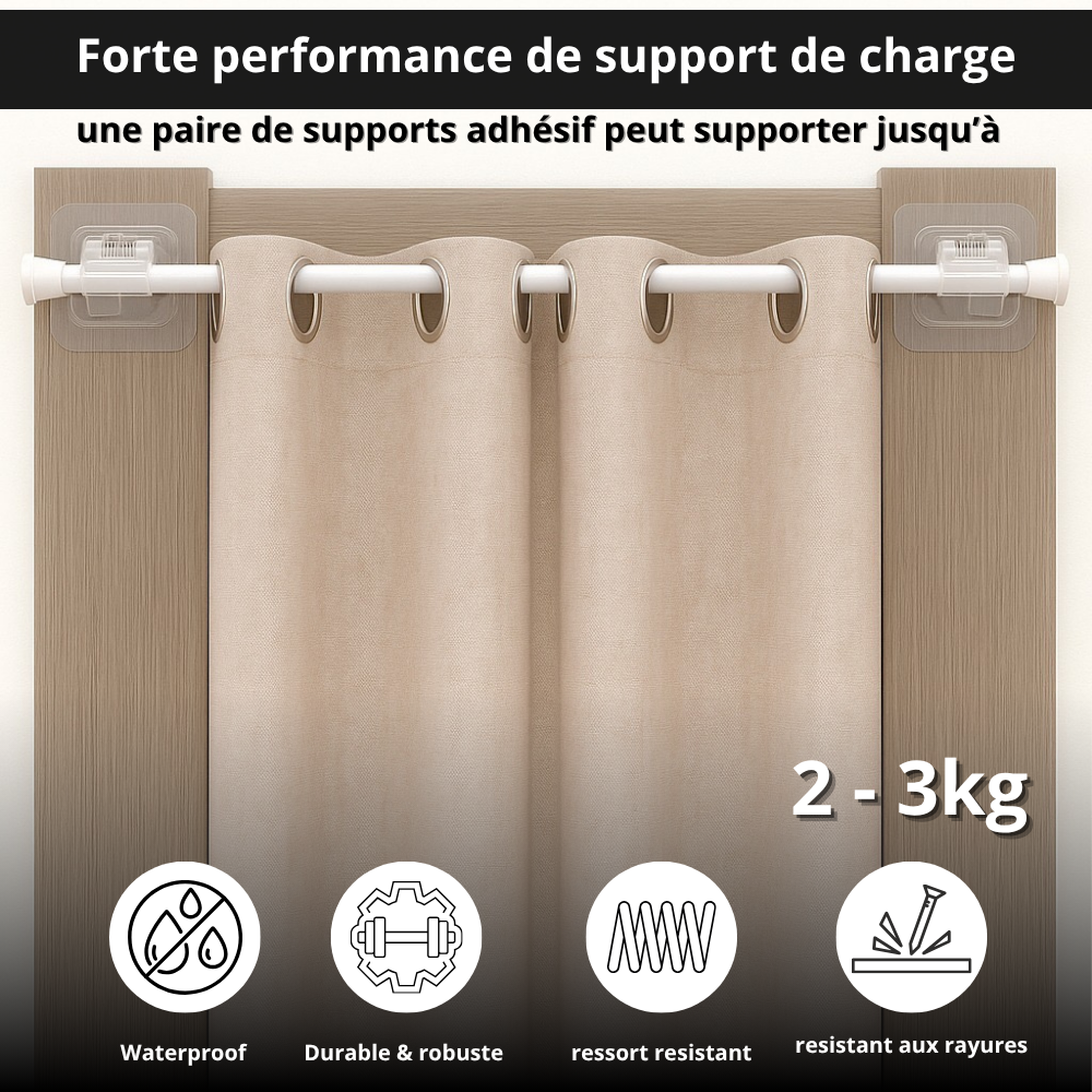 Support adhésif pour tringle à rideau